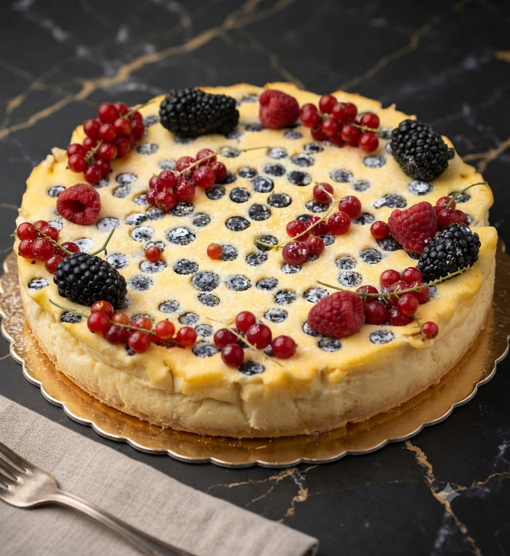 Tort bez glutenu i cukru z owocami leśnymi