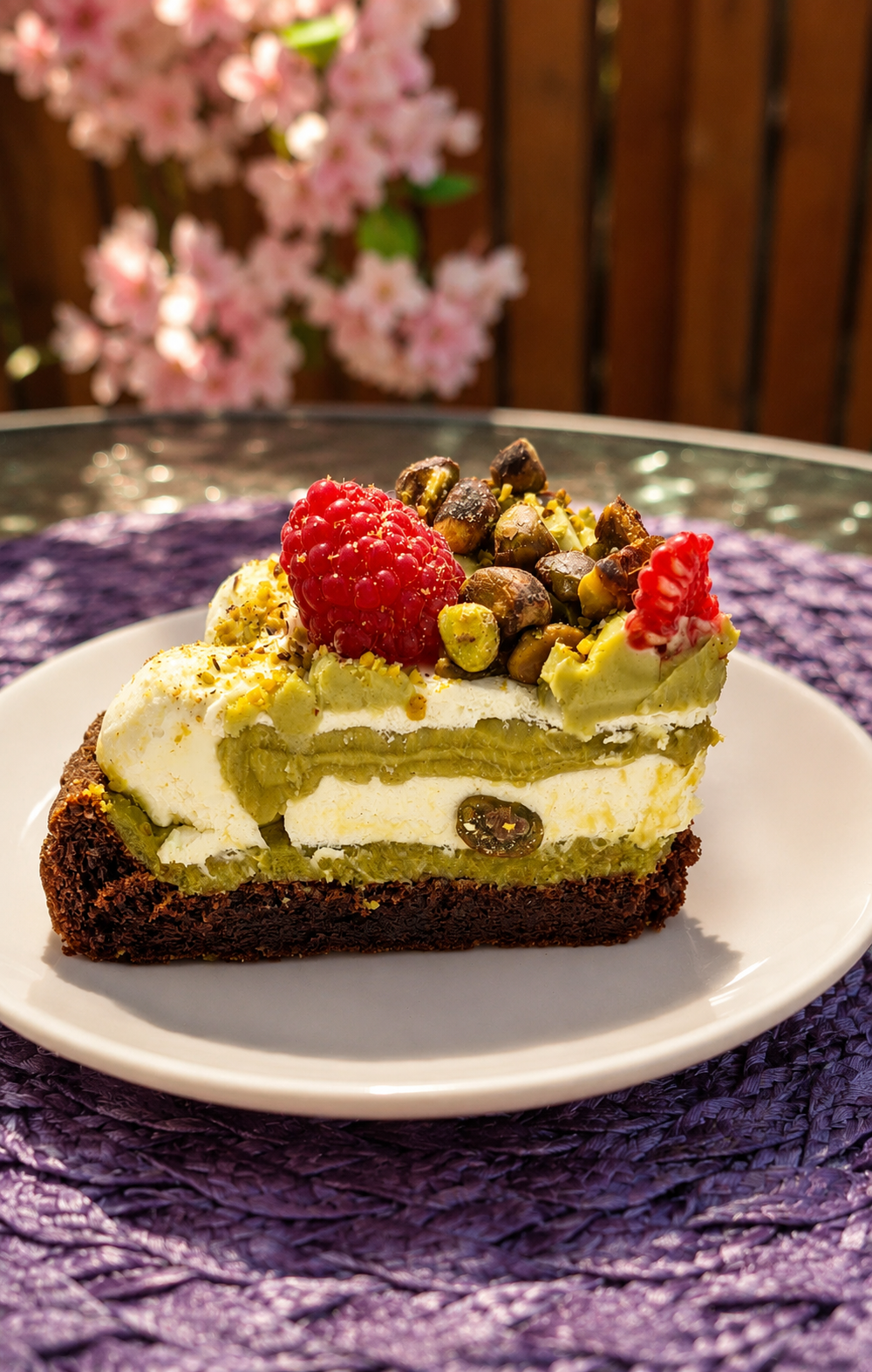 Tort lodowy pistacjowo-malinowy bez cukru